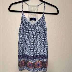Blue Rain  Patterned Blue and White tank top